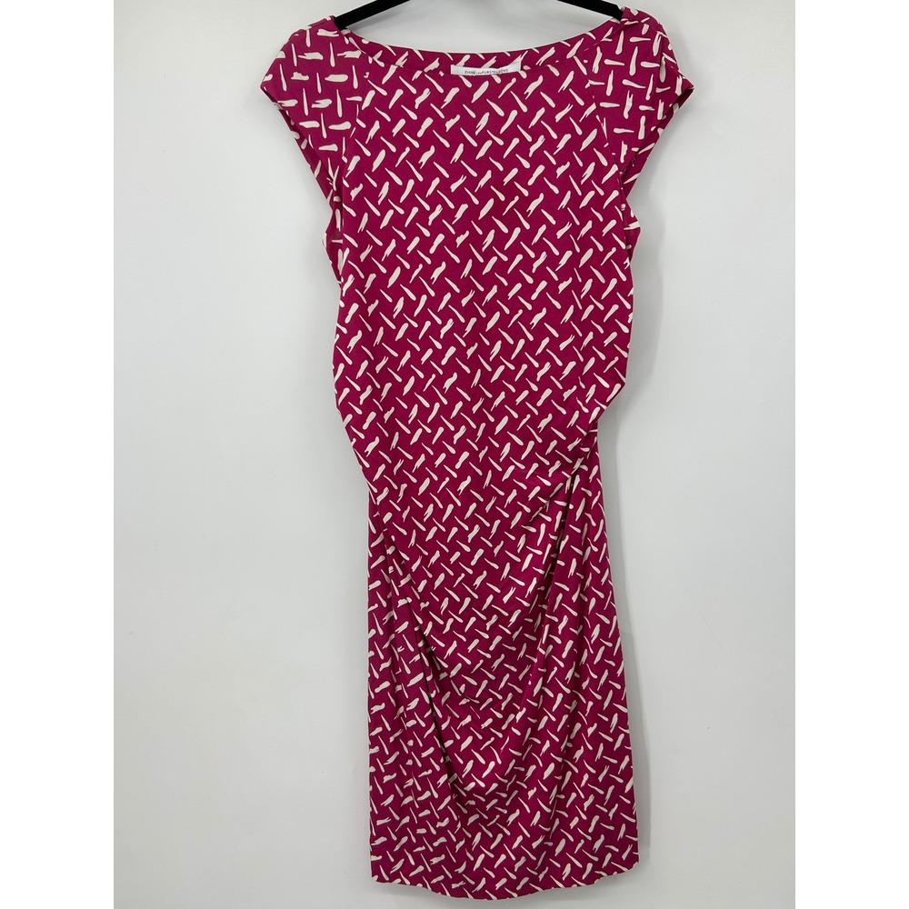 Diane von Furstenberg Magenta Pink Silk Jersey Ruched Sheath Dress Size 8